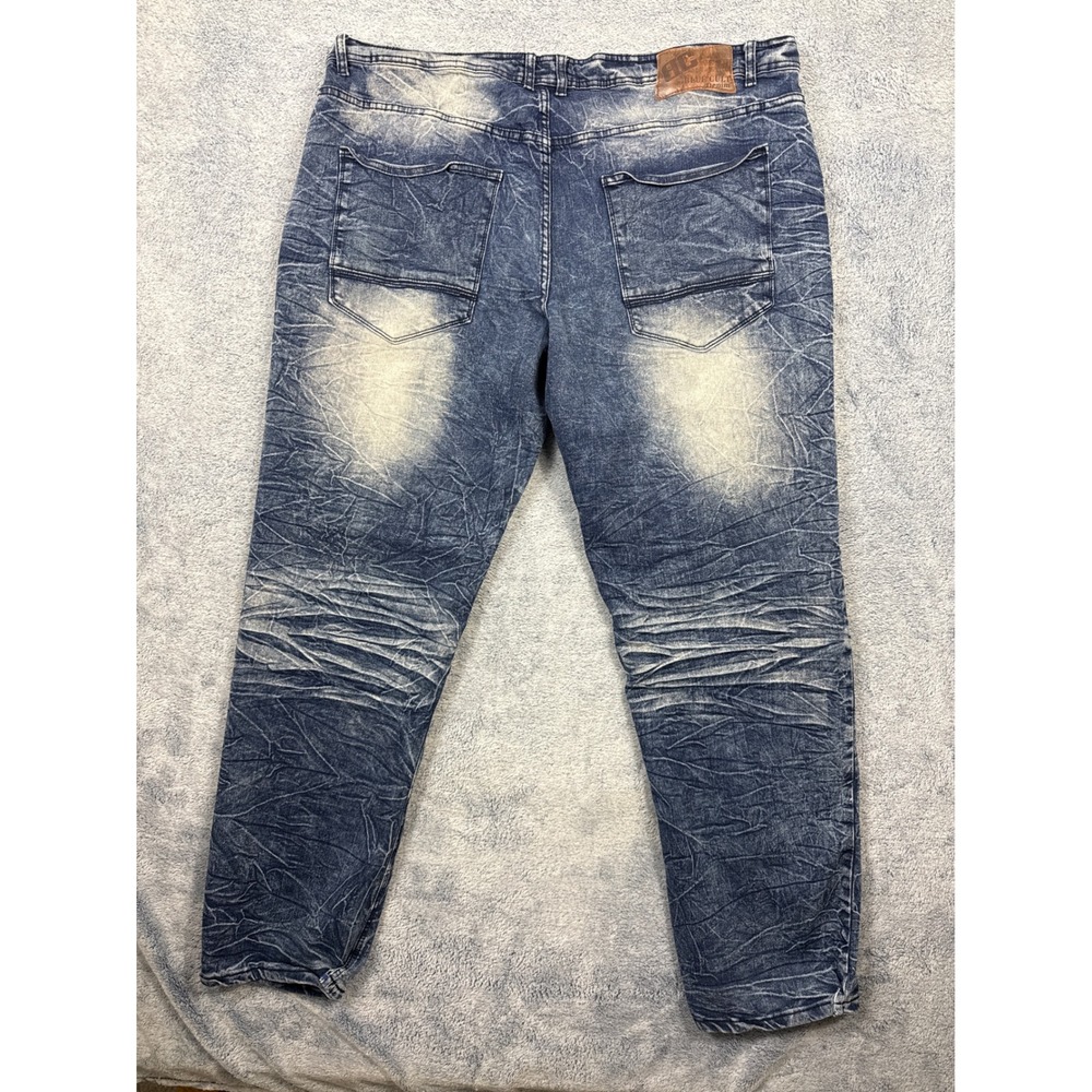 Blue Cult Mens 44 Blue Acid Wash Moto Denim Jeans Whiskered Crinkled Streetwear - Picture 9 of 16